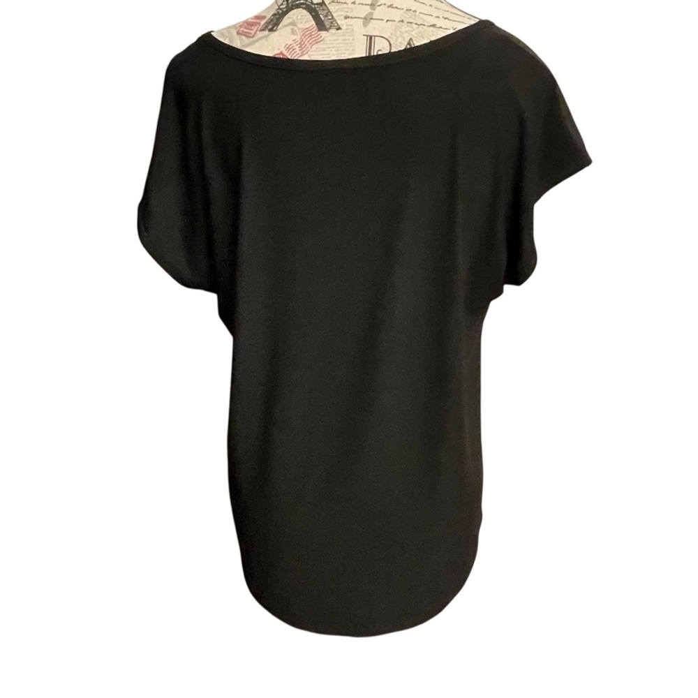 Chic Black Velvet Striped Short Sleeve Top - Picture 3 of 7